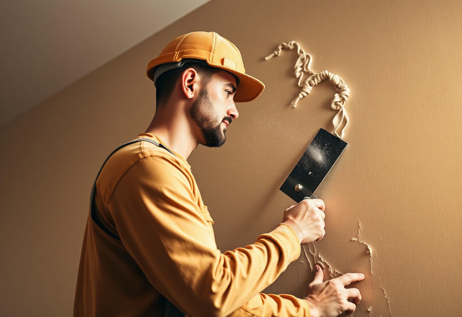 Tradesman finishing a plastered wall